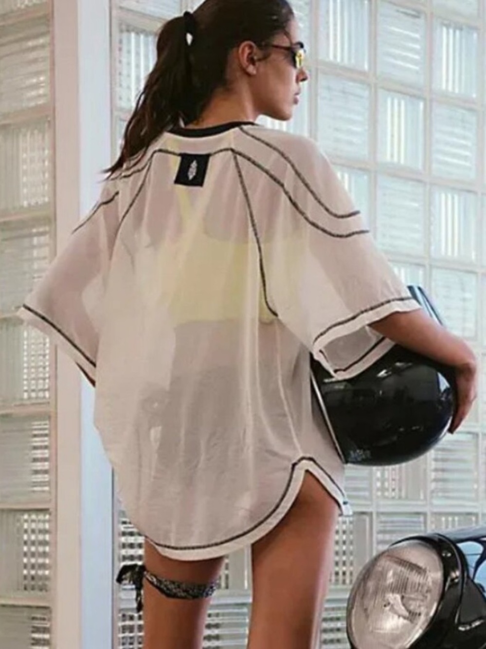Free People Oversized Sheer Mesh Sporty Jersey Tunic Top